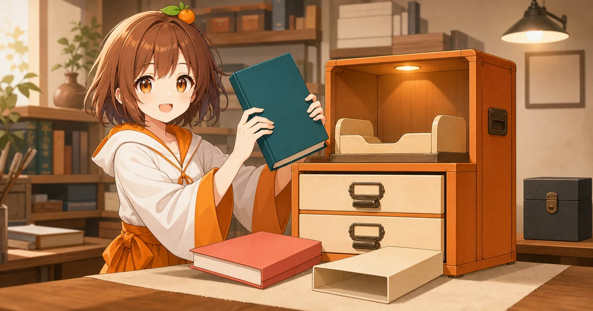 3MIKANのブランドキャラクターが同じ保管棚の処理bookを差し替え、棚と保存物はそのまま残るEIP-7702の記事画像