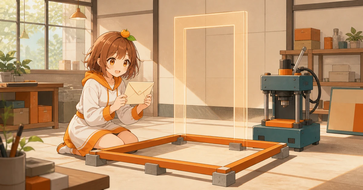 3MIKANのブランドキャラクターが未建設のaccount boothの予定地で封印済みの封筒とfabrication pressを照合するERC-6492の記事画像