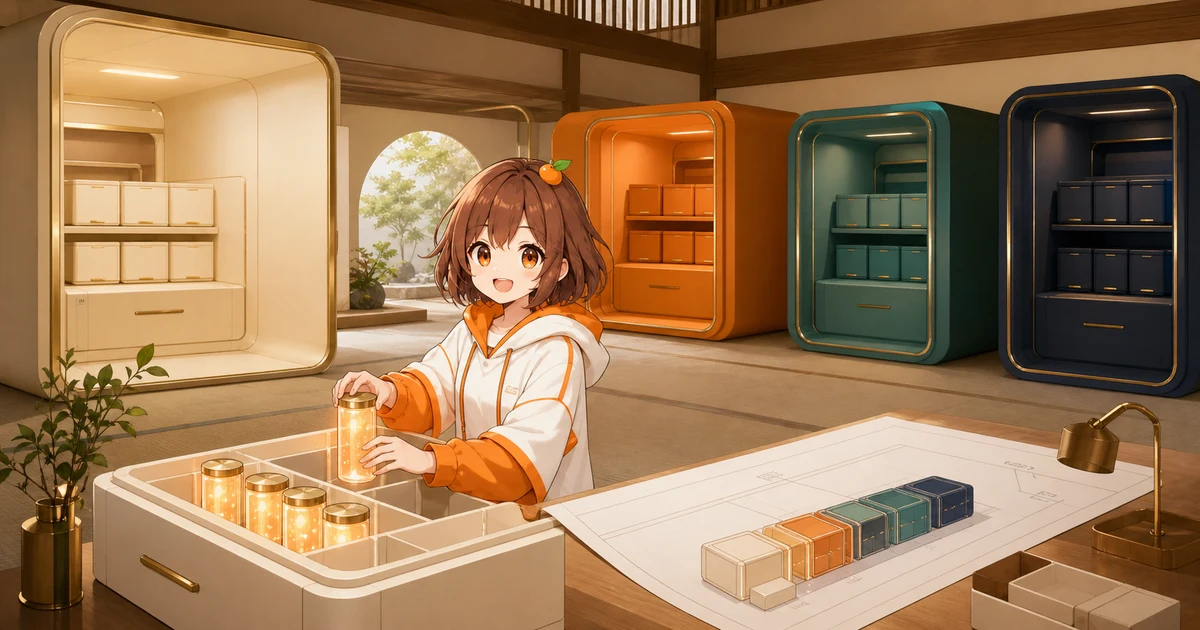 3MIKANのブランドキャラクターが独立した複数の保管室と各室の収納順を点検するERC-7201 Namespaced Storageの記事画像
