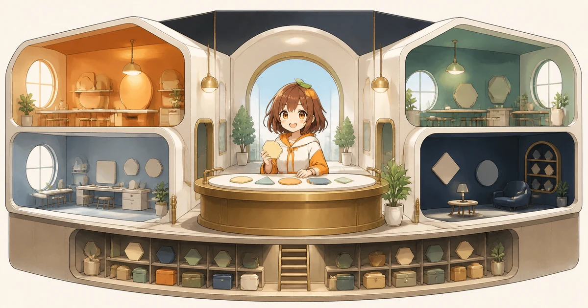 3MIKANのブランドキャラクターが1つの中央入口から複数の機能室へ振り分ける経路と共有基盤を点検するEIP-2535 Diamondの記事画像