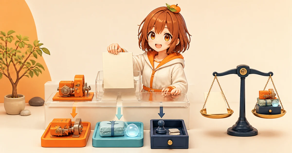 3MIKANのブランドキャラクターが一枚のL2取引明細をexecution、data availability、operatorの費目へ分け、合計を照合する記事画像