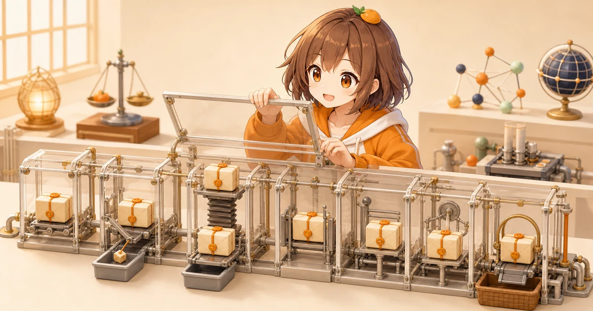 3MIKANのブランドキャラクターが、同じ外箱でも通常配送・手数料分岐・残高伸縮・停止ゲートなど内部条件が異なるtokenを検査する記事画像