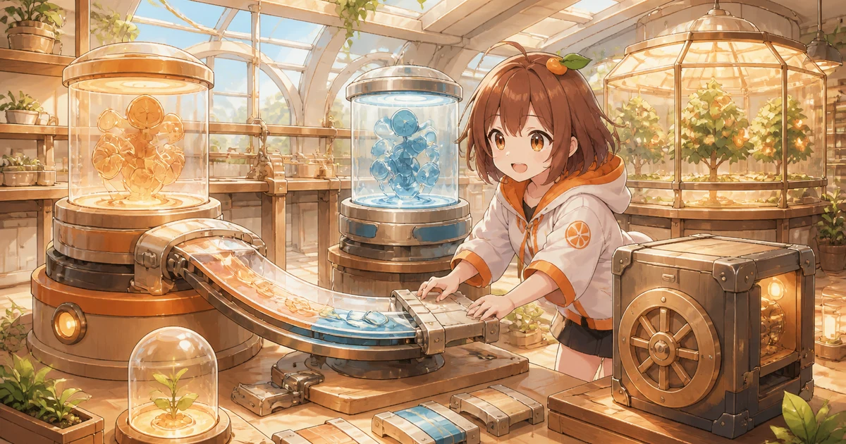 3MIKANのブランドキャラクターがfarm.armyの現況を表す流動性タンク、交換経路、報酬区画、保管庫を分けて確認する場面