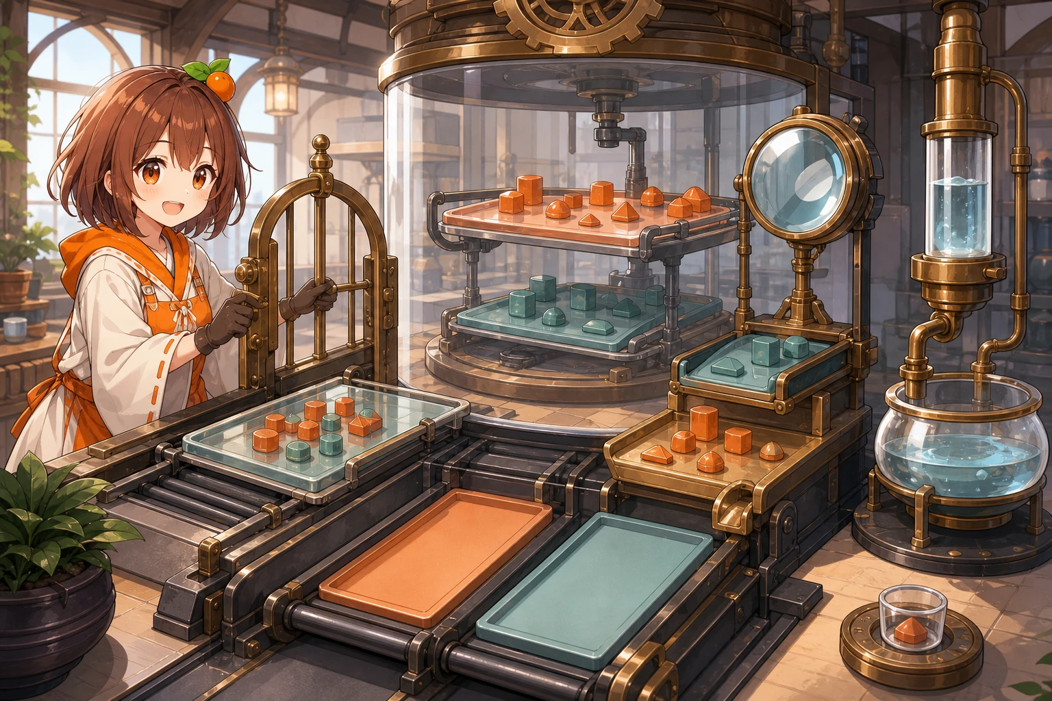 3MIKANのキャラクターがunlock中に増減する二つのdelta皿をsync、settle、takeでゼロへ戻し、最後に門を閉じる流れを確認する補助図